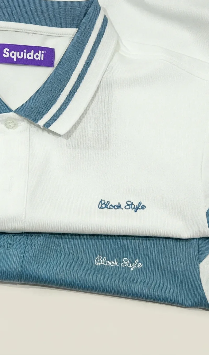Polo bianca con etichetta tessuta Squiddi sul collo e ricamo sul petto